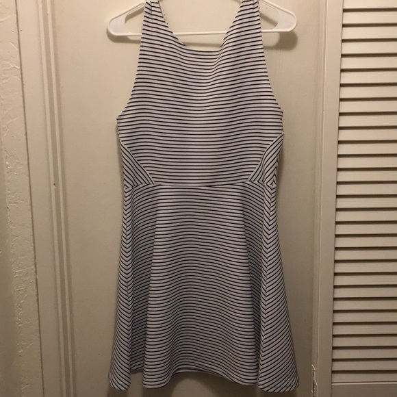 H&M Navy Striped Skater Dress - US 14 - V back - Picture 2 of 4